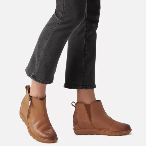 SOREL Evie II Waterproof Bootie Wedge Chelsea Boots Tan Leather Womens US 11 - Picture 1 of 13